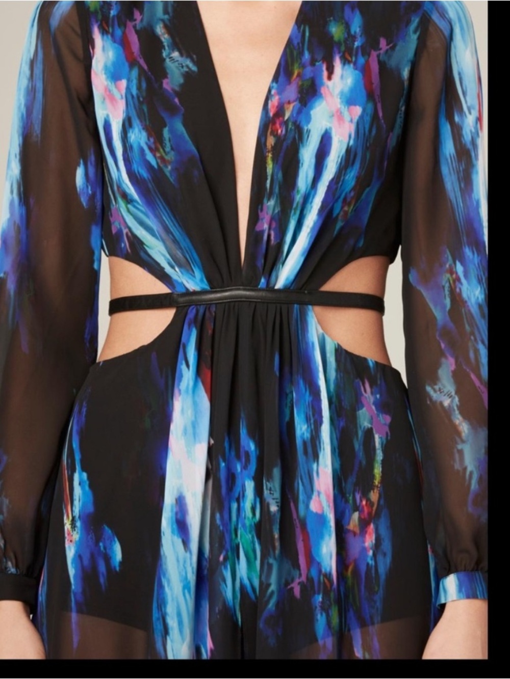 Bebe Abstract Print Cutout Maxi Dress Size 0 Resort Cruise Wedding Guest - Picture 4 of 12